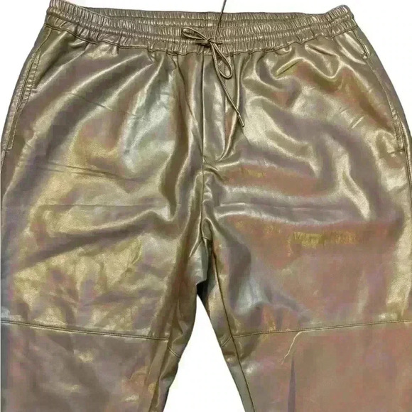 Dex Womens Faux Leather Elastic  Waistband Drawstring Pull-On Pants Brown NWT - Picture 3 of 3